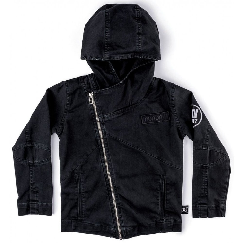 NUNUNU hooded biker jacket Sz 8/9 BROKEN ZIPPER